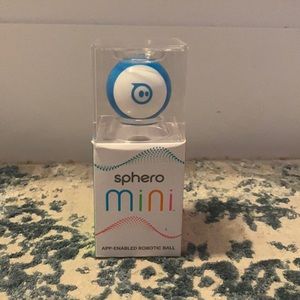 A blue and white mini sphero with case and box